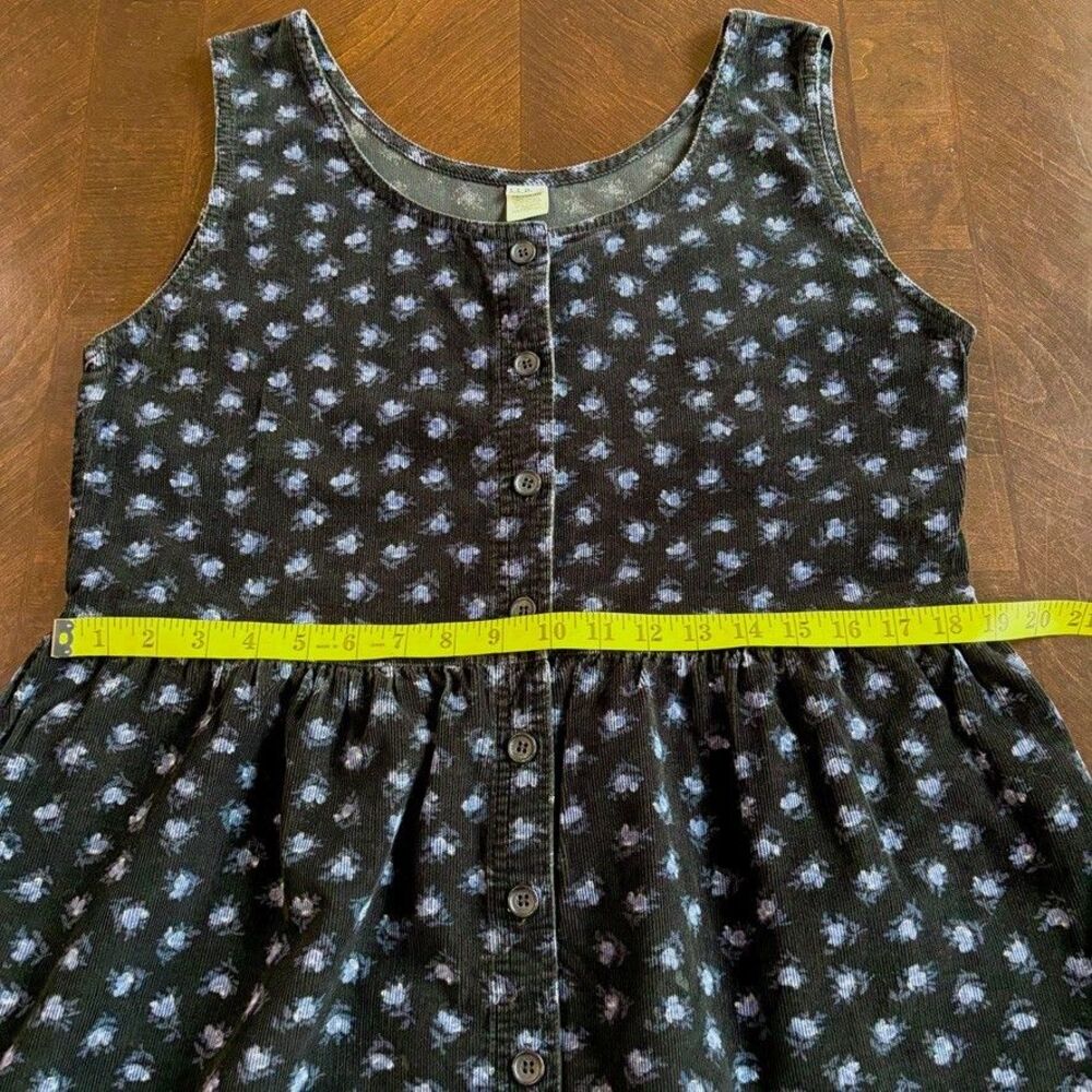 Vintage LL Bean Corduroy Dress Sz 12 Black Floral Button Front Midi Cottagecore - Picture 9 of 10